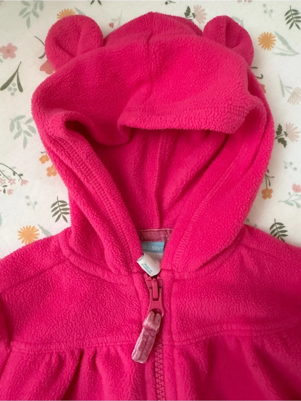 Toddler Hot Pink Hooded Zip-Up Fleece Jacket with Ears